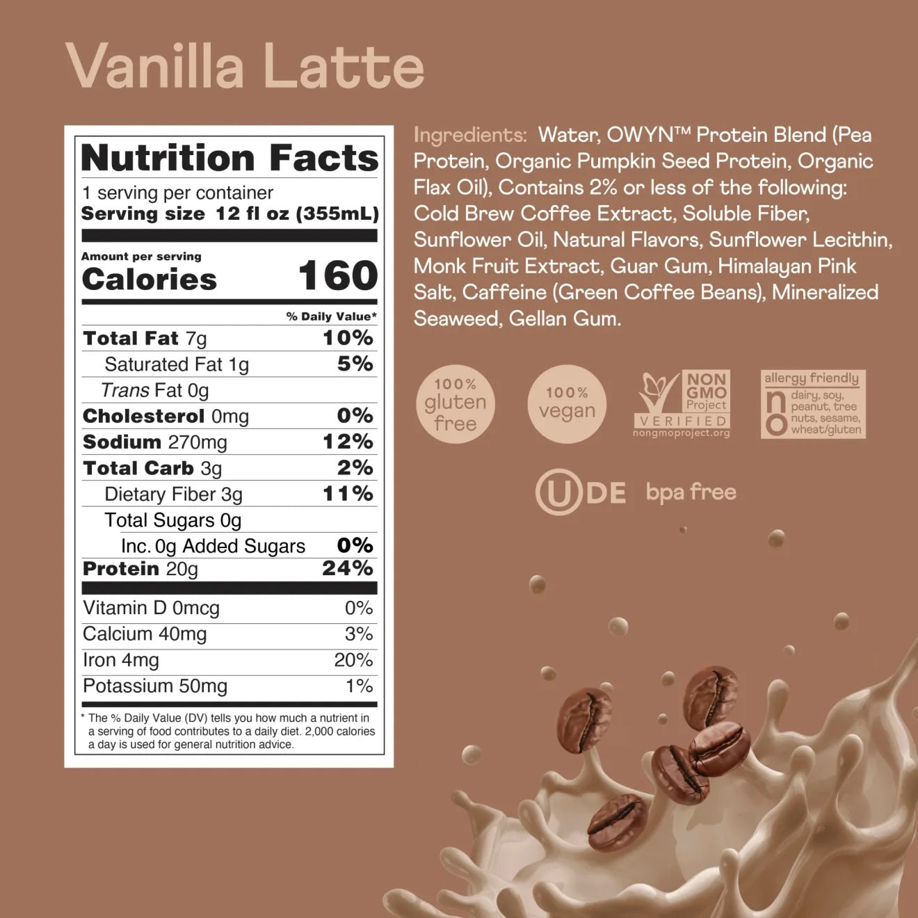 OWYN Double Shot 20mg Protein Shake Vanilla Latte
