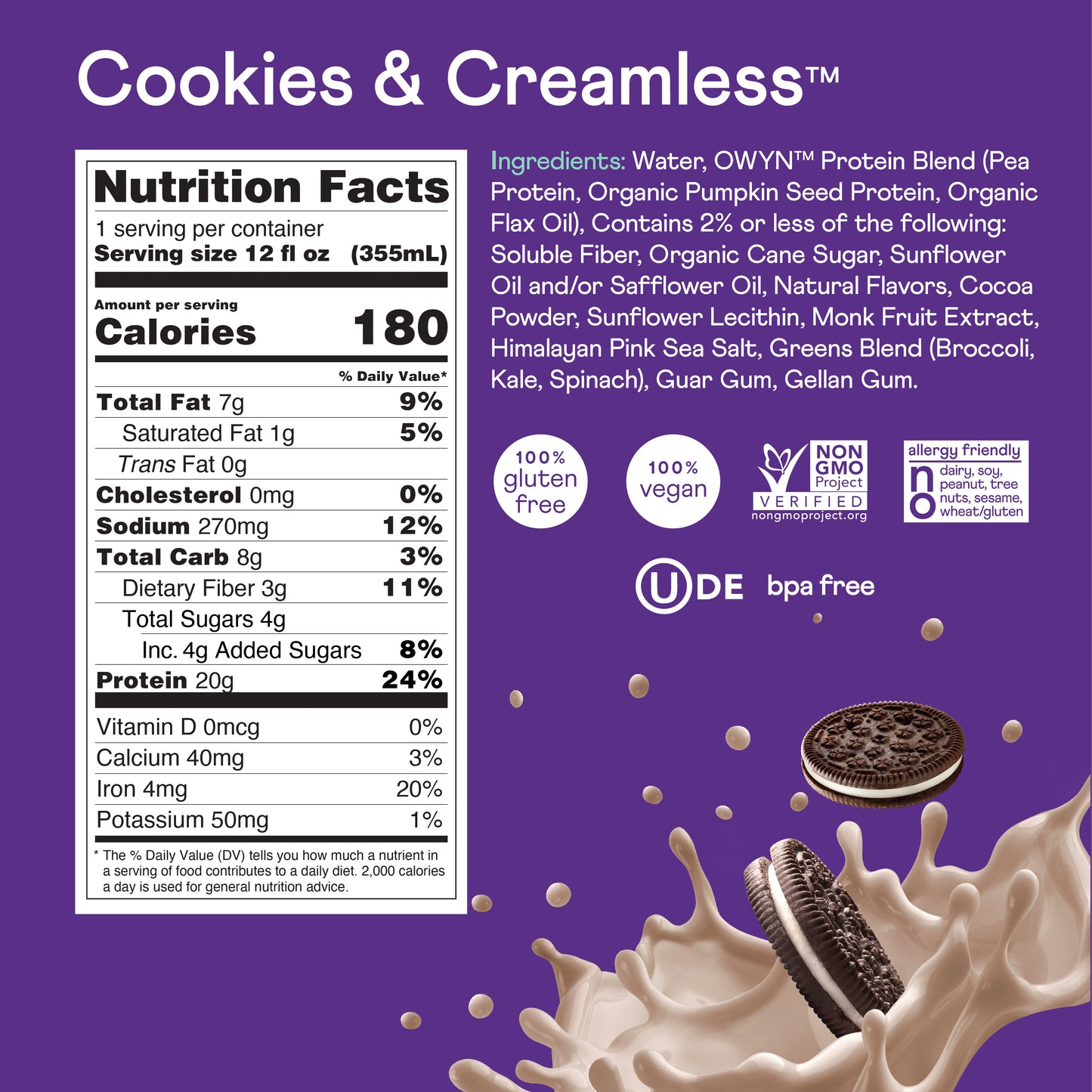 OWYN 20mg Protein Shake Cookies & Creamless